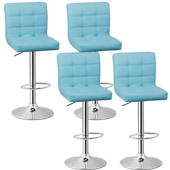 ZenSports Set of 4 Height Adjustable Swivel Bar Stool PU Leather Indoor Kitchen W/Back, Lake Blue
