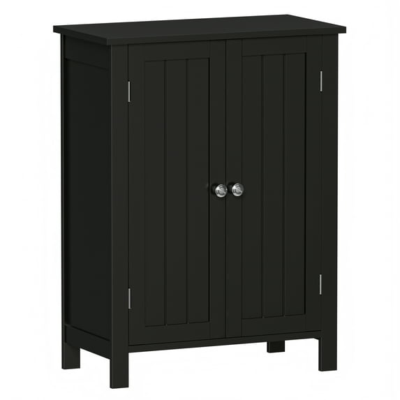 ZenSports Wooden Bathroom Cabinet 2-Doors Floor Storage Cabinet Adjustable Shelves, Black