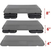 ZenStyle 28.5 In. Aerobics Step Height Adjustable 4 In. - 6 In. - 8 In. Workout Fitness Trainer Exercise Stepper with 4 Risers Black/Gray