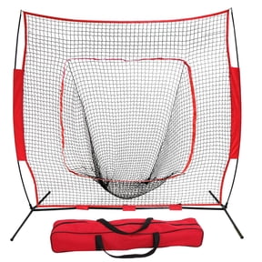 ZenStyle 7 Ft. 7 Ft. Baseball Softball Practice Net Hitting Batting Catching Pitching Training Net with Carry Bag & Metal Bow Frame, Backstop Screen Equipment Training Aids