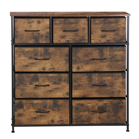 ZenStyle 9 Drawer Fabric Storage Tower Rustic Design Dresser with Organizer Unit, Brown