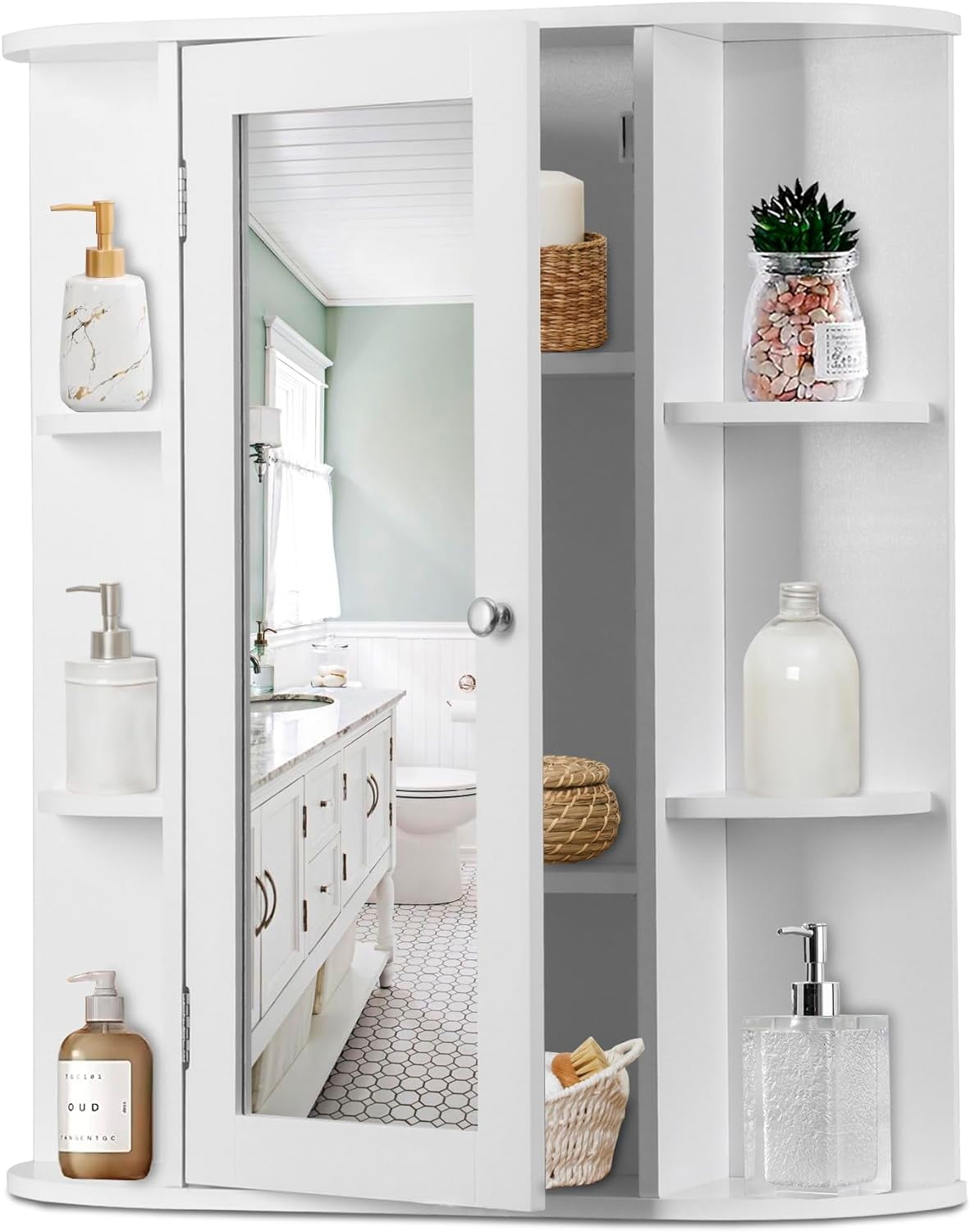 ZenStyle Bathroom Mirror Cabinet Wall Mounted, Single Door White ...