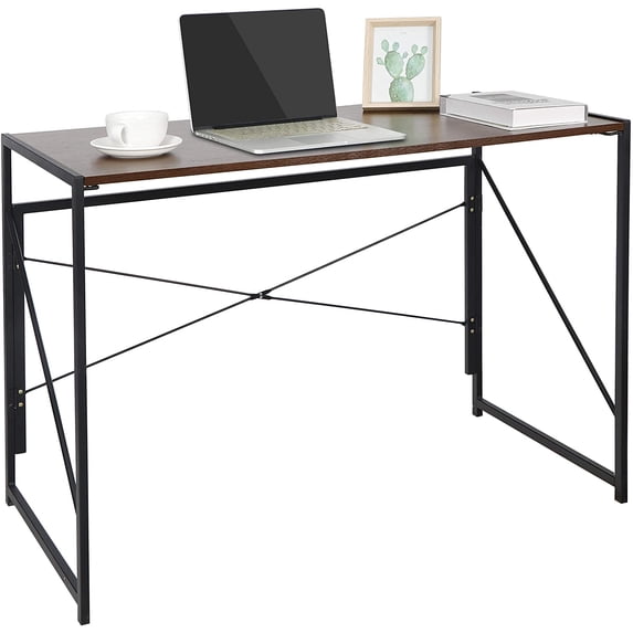 ZenStyle Folding Computer Writing Desk Brown Wood Top Metal Frame for Home Office
