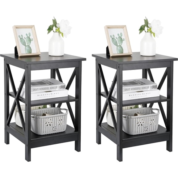 ZenStyle Set of 2 End Table 3-Tier X-Design Side Table with Storage Shelves Sofa Side Table Storage Organizer Display for Bedroom, Living Room, Office, Nursery Room, White