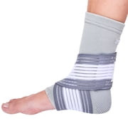 ZenToes Adjustable Ankle Brace with Compression Sleeve and Stabilizer Wrap, 1 Count, Gray