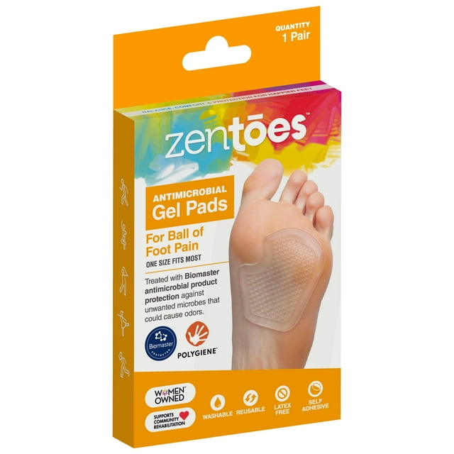 ZenToes Antimicrobial Gel Pads for Ball of Foot Pain 1 Pair
