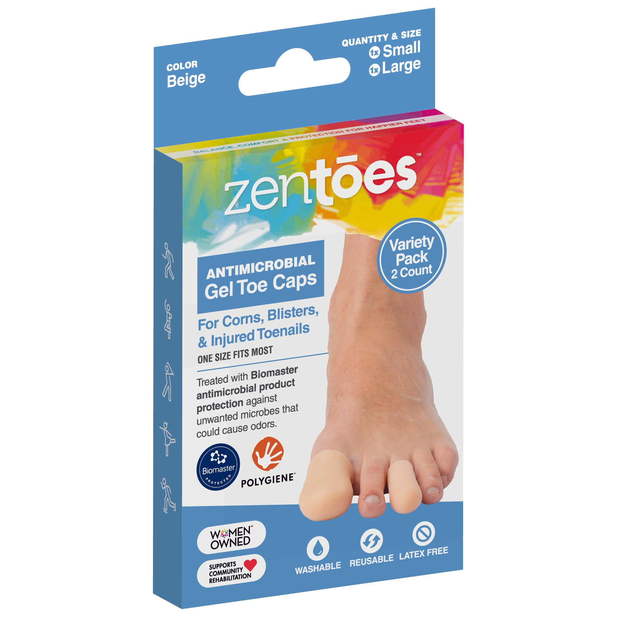 ZenToes Antimicrobial Gel Toe Caps Protect Toes from Shoe Rub, Cushions Ingrown Toenails