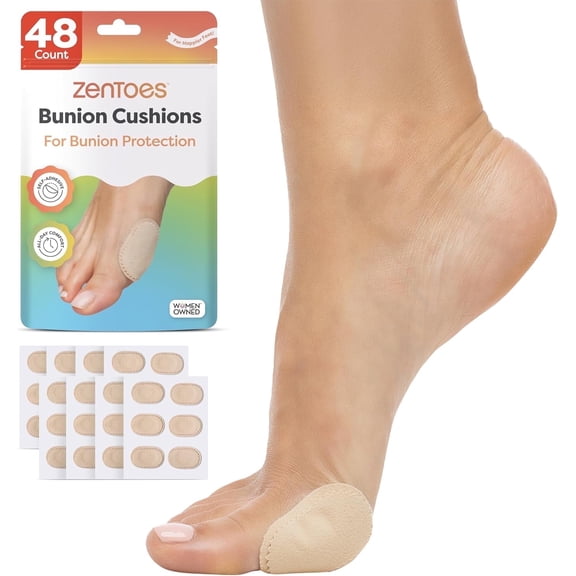 Zentoes Bunion Cushion Pads, Waterproof Self-Stick Foot Protectors, Osfm, 48 Count
