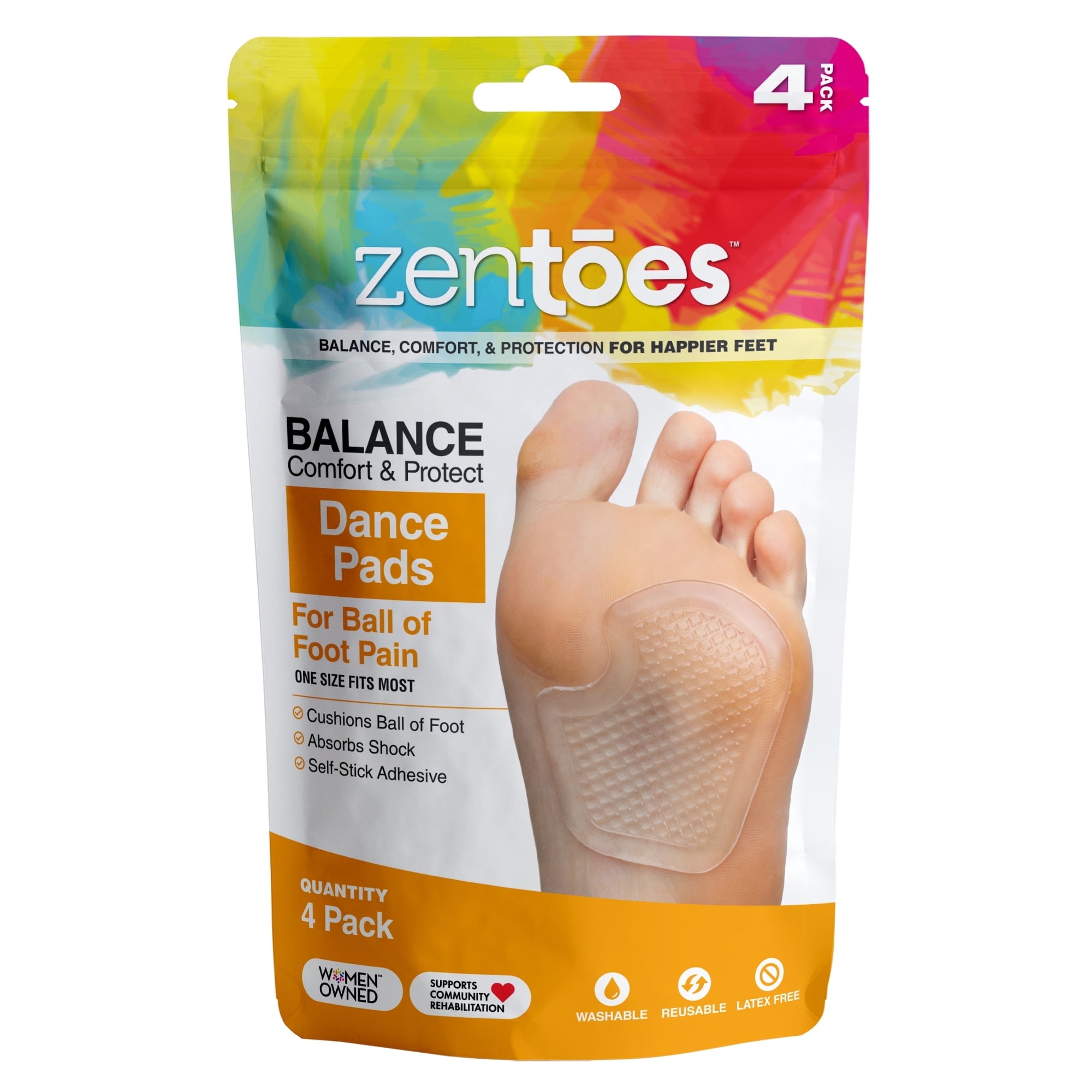 Zentoes Dancer Pads 4 Ct Gel Cushions Protect \u0026 Relieve, Metatarsal Pads for Feet, Sesamoid, Ball of Foot Pain - 2 Pairs