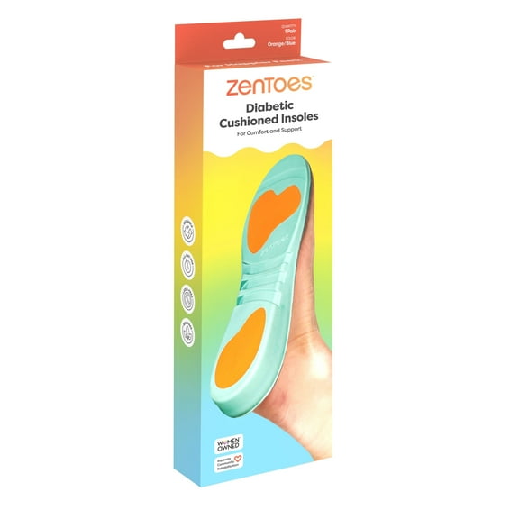 ZenToes Diabetic Cushioned Insoles for Plantar Fasciitis, Shock Absorbing Plastazote Foam Pads, Metatarsalgia, Morton's Neuroma Relief for Men & Women