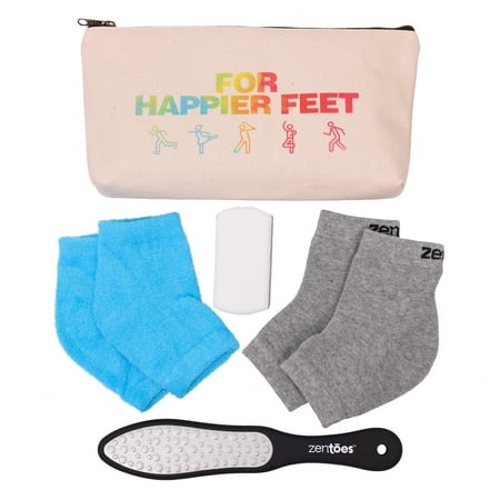 ZenToes Dry Heel Repair Kit - Metal Foot File, Pumice Stone, Moisturizing Socks