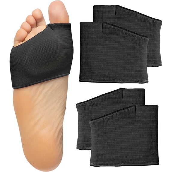 Zentoes Fabric Metatarsal Pads Sleeve with Gel Cushion Sole, Medium, Black, 4 Count
