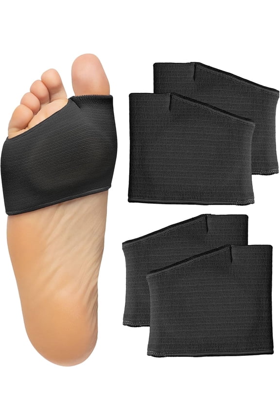 Metatarsal Sleeve with Cushioned Gel Pads, Medium, Black, 4 Count, Unisex