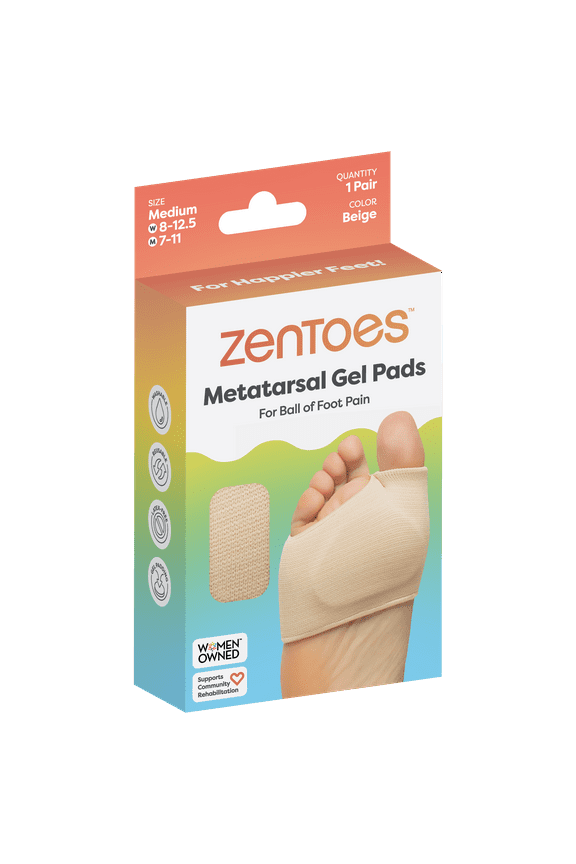 Fabric Metatarsal Sleeve with Gel Cushion for Ball of Foot Pain Relief - 1 Pair - Beige