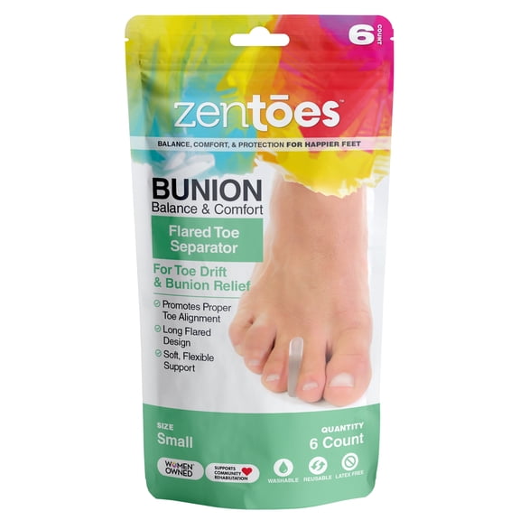 ZenToes Flared Gel Toe Separators for Bunions, 6 Count