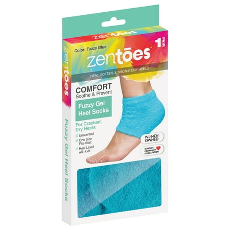 ZenToes Fuzzy Blue Gel Heel Socks, Unisex, One Size Fits Most, 1 Pair