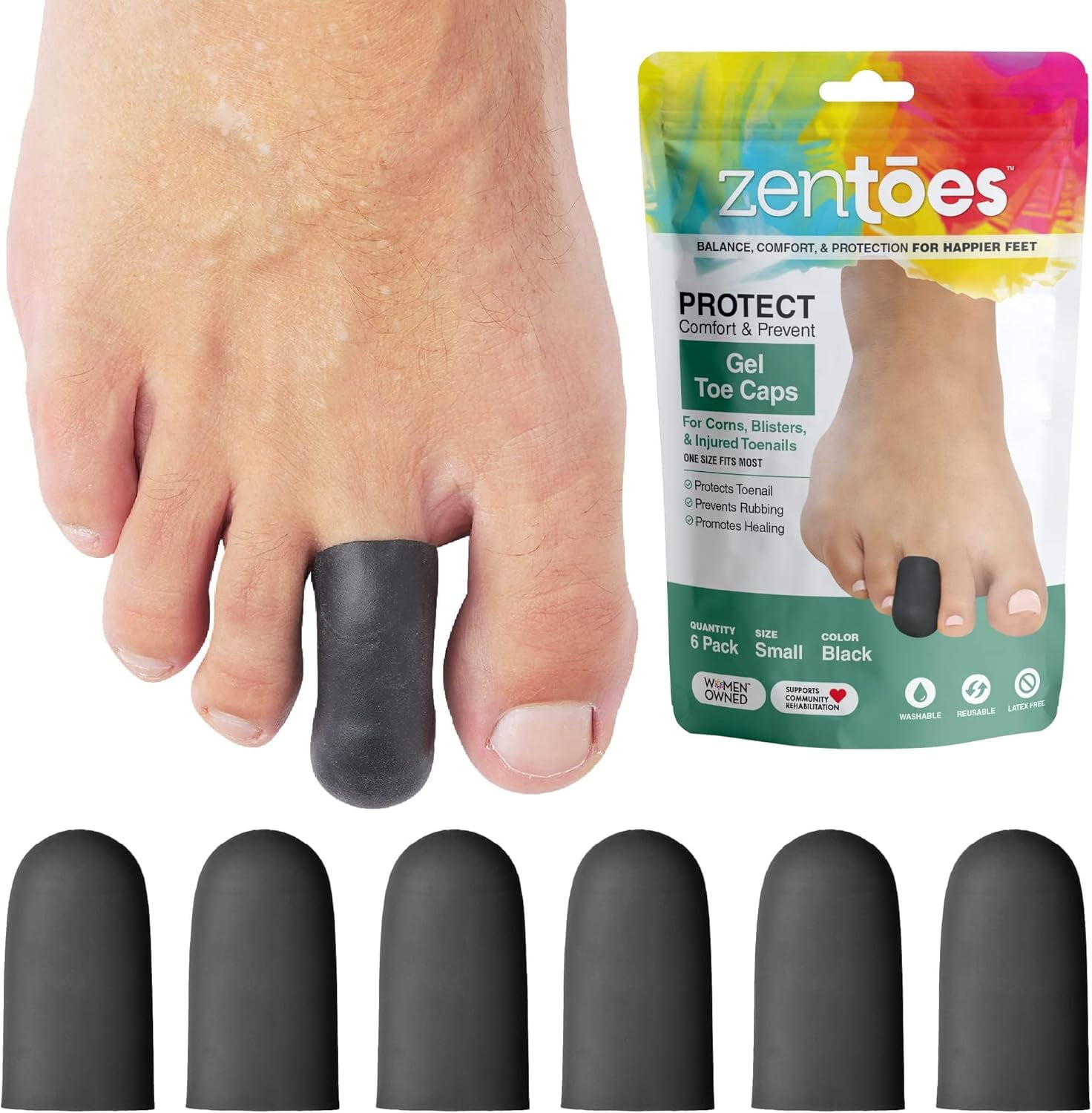 ZenToes Gel Toe Cap and Protector - Pack of 6 Protect