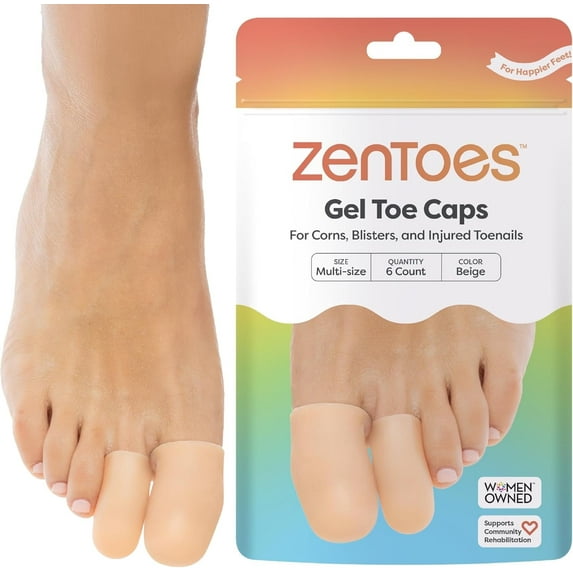 Zentoes Gel Toe Protector Caps - Pack of 6 - Protect Ingrown Toenails, Blisters