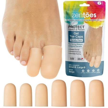 ZenToes Gel Toe Cap and Protector - Pack of 6 Protect Ingrown Toenails, Blisters, Missing Toenails (Beige, Variety Pack)