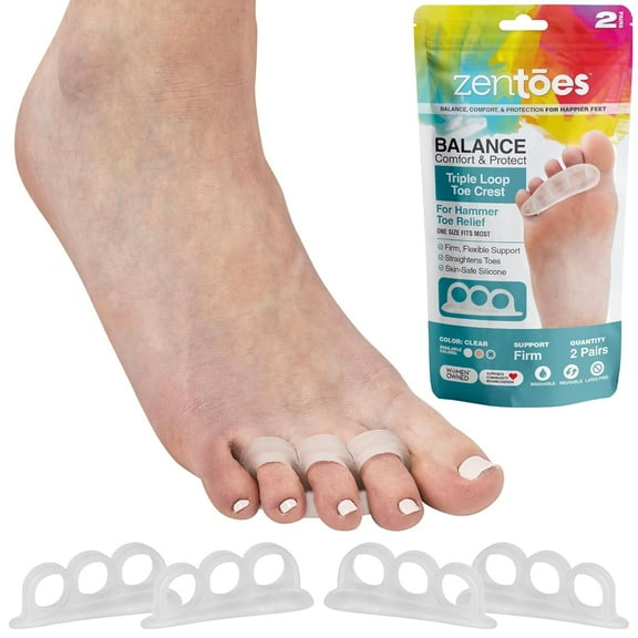 Zentoes Hammer Toe Straightener and Corrector 4 Pack Gel Crests Splints (Firm Support, Clear)