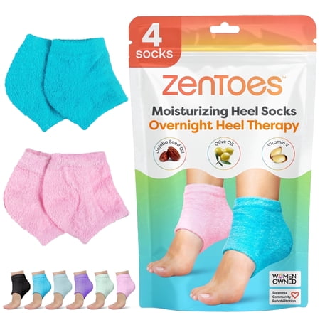 Zentoes Fuzzy Moisturizing Socks, Open-Toe, Hydrate Dry Heels with Vitamin E & Olive Oil, 2 Pairs, Blue and Pink