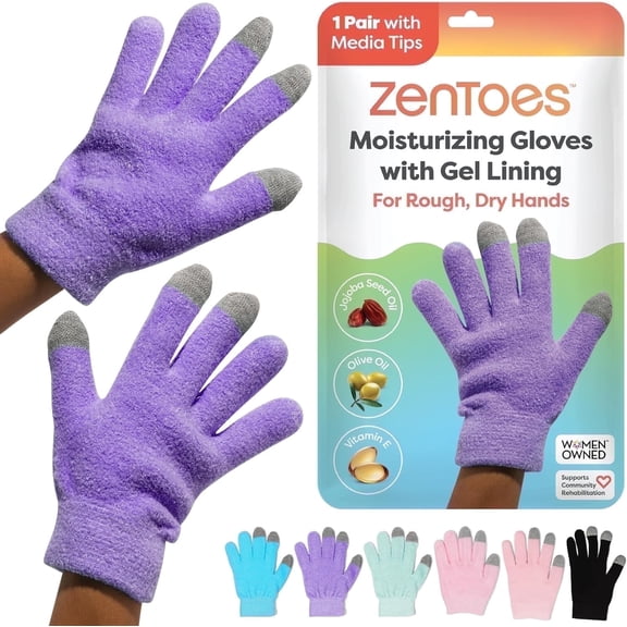 ZenToes Moisturizing Gloves for Dry Skin, Hand Mask Gloves for Hydration, Osfm, Fuzzy Lilac