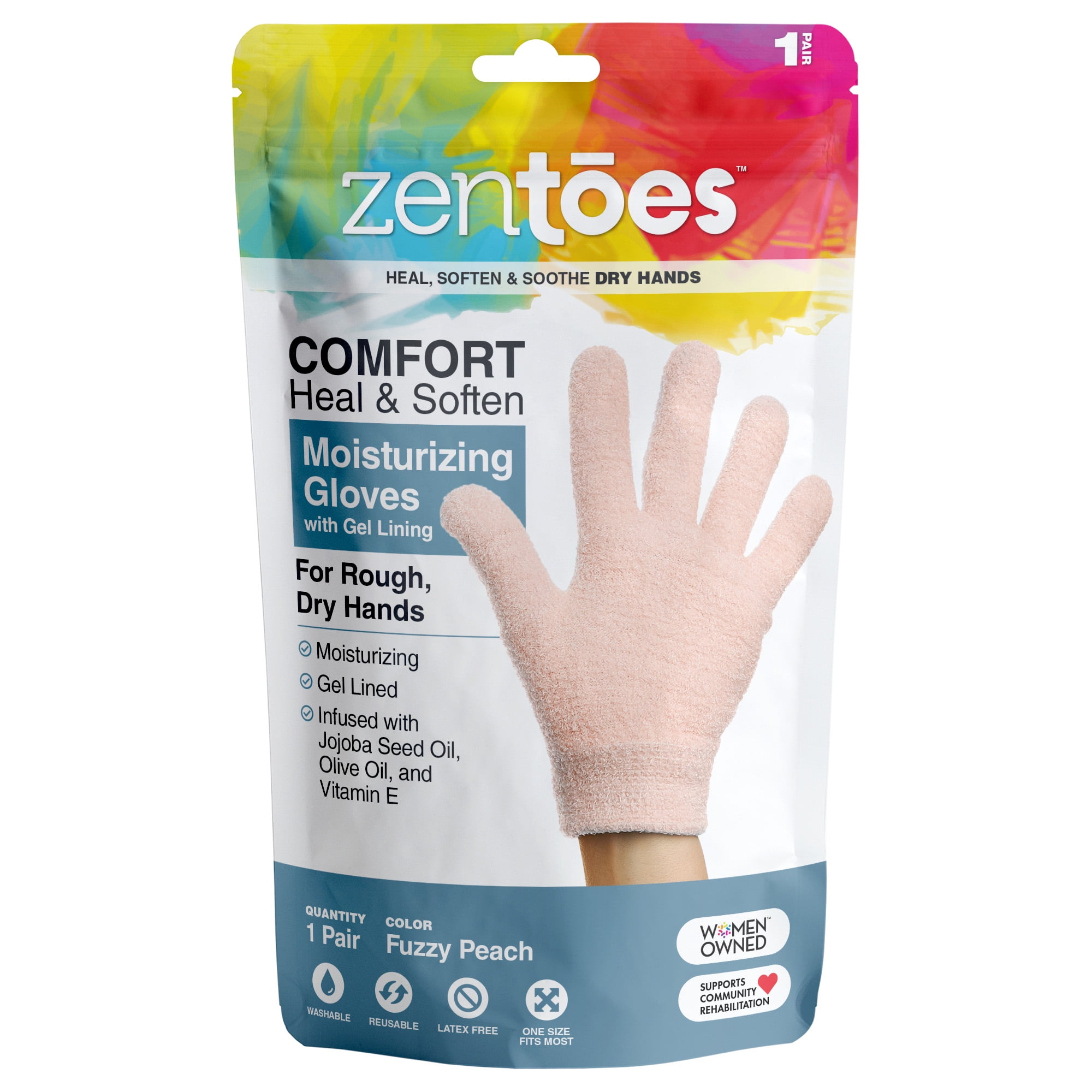 ZenToes Moisturizing Gloves with Gel Dry Hands Treatment 1 Pair Cotton Blue