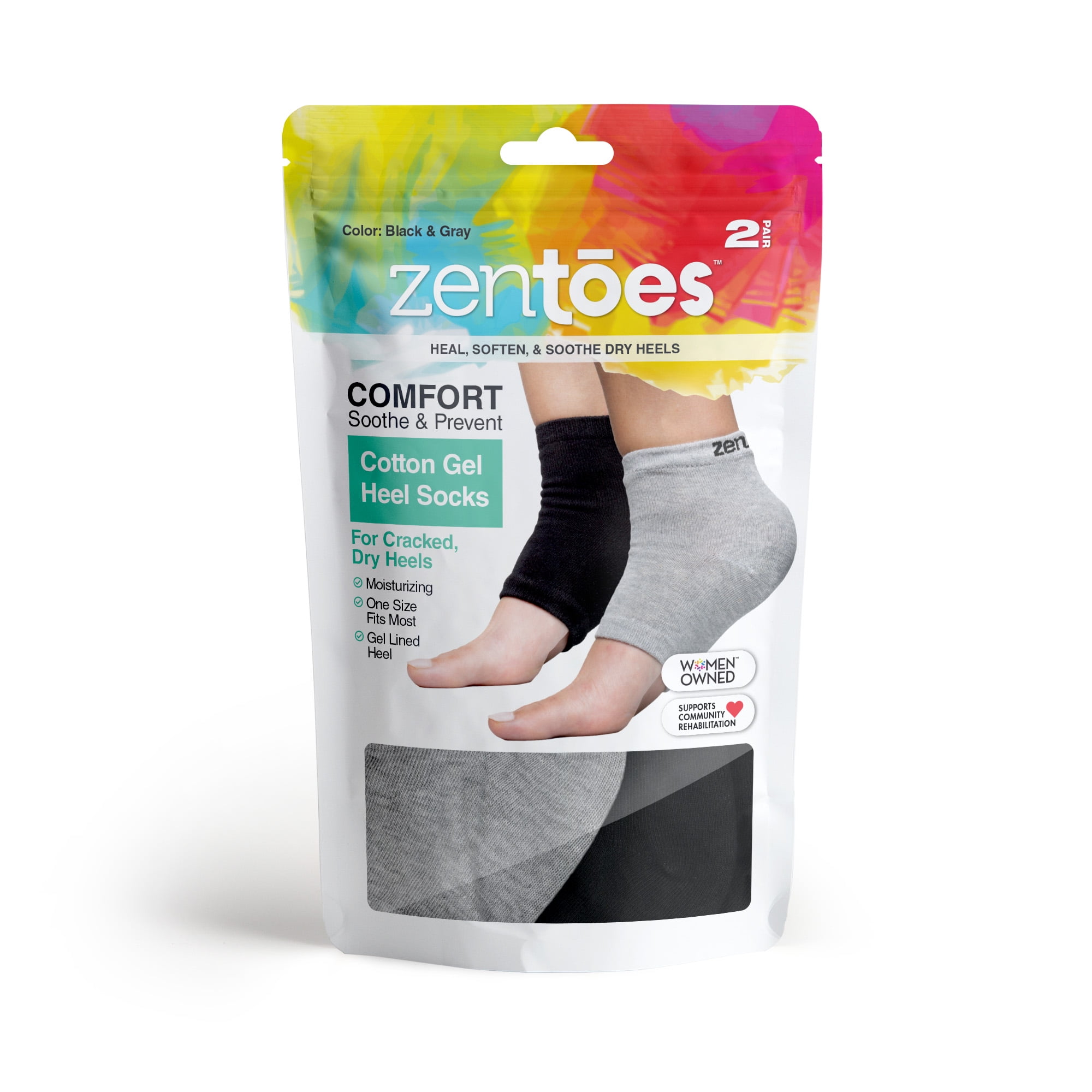 Zentoes Moisturizing Heel Socks 2 Pairs Gel Lined Toeless Spa