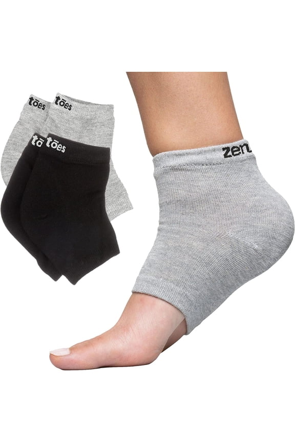 Men’s Moisturizing Heel Socks 2 Pairs Gel Lined Toeless Spa Socks to Heal and Treat Dry, Cracked Heels While You Sleep (Cotton, Black and Gray)