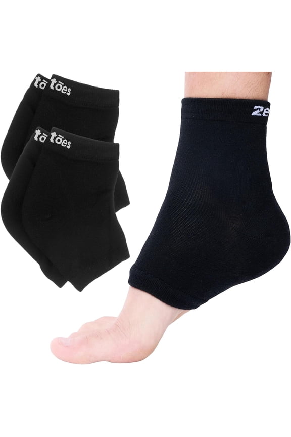 Gel Heel Moisturizing Socks, Toeless, Unisex, Cotton, Black, 2 Pairs