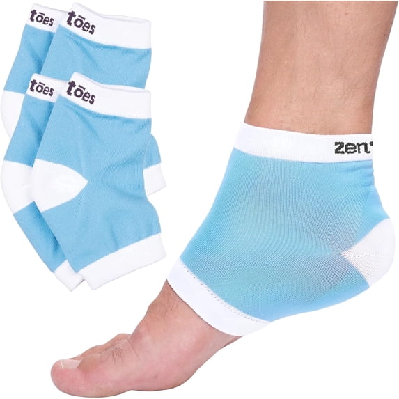 ZenToes Moisturizing Heel Socks Gel Lined Toeless Spa Socks for Dry Cracked Heels, 2 Pairs, Unisex, Blue, Cotton