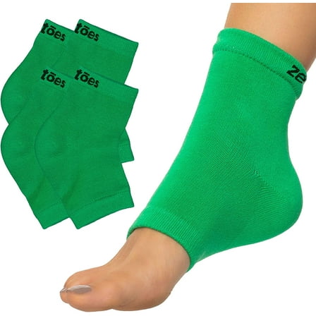 ZenToes Moisturizing Heel Socks 2 Pairs Gel Lined Toeless Spa Socks to Heal and Treat Dry, Cracked Heels While You Sleep (Cotton, Green)