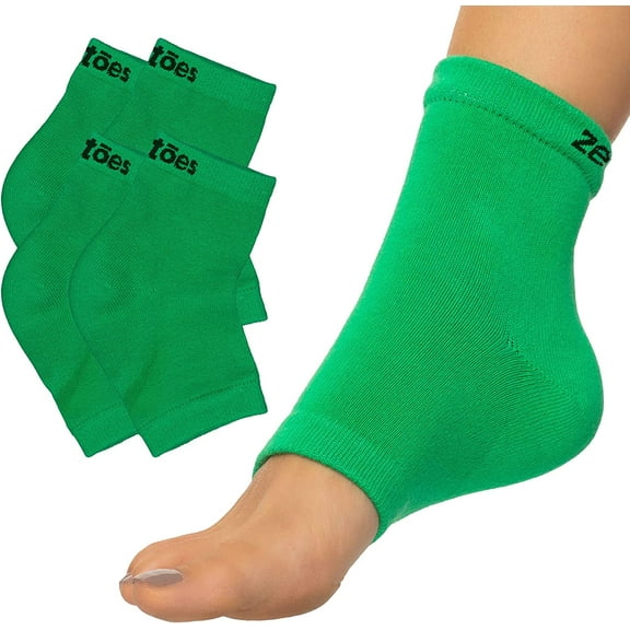 ZenToes Moisturizing Heel Socks 2 Pairs Gel Lined Toeless Spa Socks to Heal and Treat Dry, Cracked Heels While You Sleep (Cotton, Green)