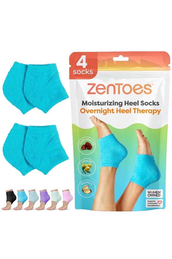 Moisturizing Heel Socks for Dry, Cracked Heels & Overnight Comfort,Regular, Fuzzy, Blue, 2 Pair