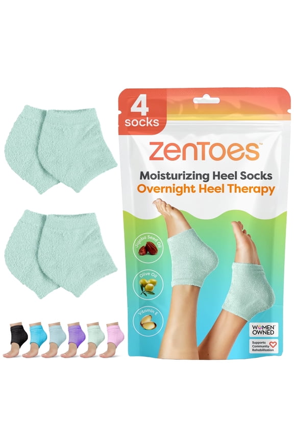 Moisturizing Sleep Socks for Dry Cracked Heels with Vitamin E, Olive Oil & Jojoba Seed Oil, Fuzzy Mint Green, Regular