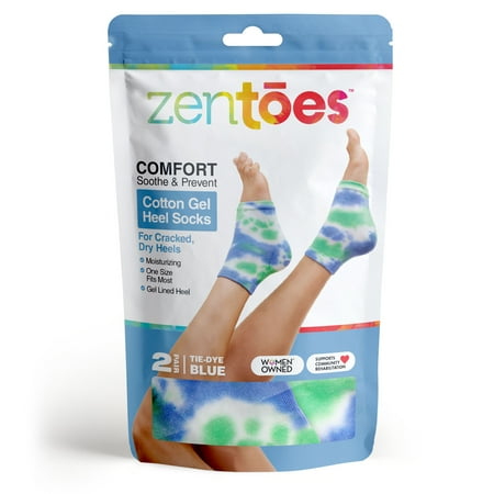 ZenToes Moisturizing Socks Gel Lined to Heal and Treat Dry, Cracked Heels While You Sleep (Blue Tie Dye)