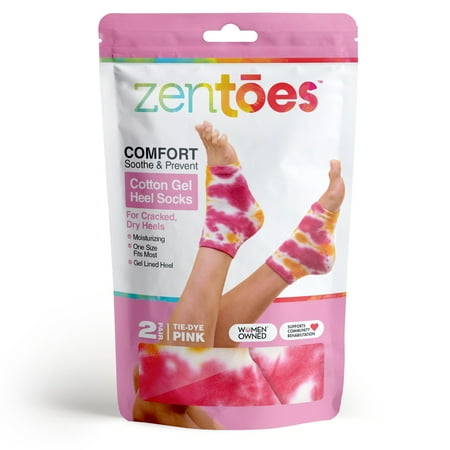 ZenToes Moisturizing Socks Gel Lined to Heal and Treat Dry, Cracked Heels While You Sleep (Pink Tie Dye)