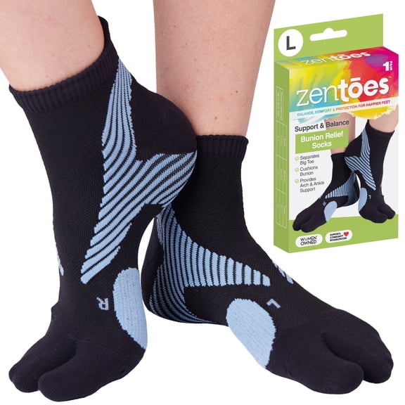 ZenToes Padded Bunion Relief Socks with big toe separator, built-in bunion protector cushion, unisex, 1 pair
