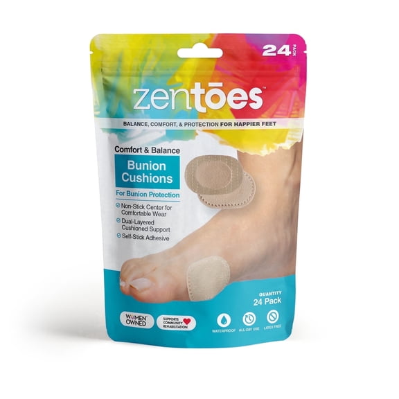 ZenToes Waterproof Bunion Pads, Odor-Resistant Cushions, 24 Count, Beige