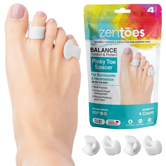Zentoes Small Spacers Bunionette Gel Splint Tailors Bunion & Hammer Toe Corrector, 4 Count, White