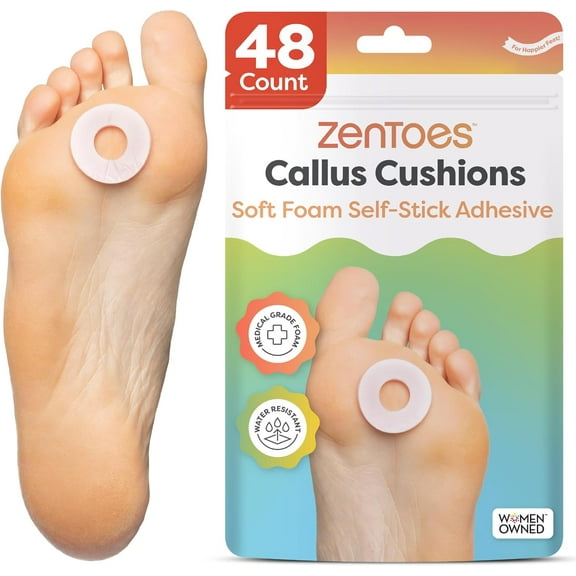 Zentoes Soft Foam Callus Cushions, Water-Resistant Corn Pad for Feet Protectors, OSFM, 48 Ct