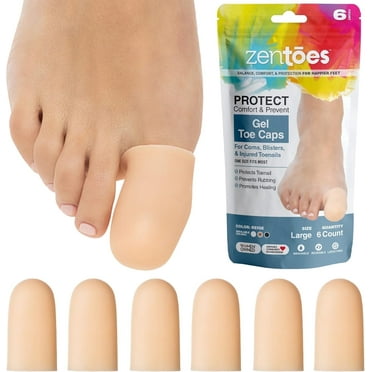 ZenToes Toe Caps Cushion Toes from Rubbing Shoes, Protect Missing and Ingrown Nails (Large, Beige), One Size Fits Most, 6 Count