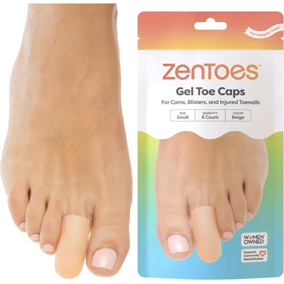 ZenToes Toe Caps Cushion Toes from Rubbing Shoes, Protect Missing and Ingrown Nails (Small, Beige)