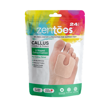 Zentoes U-Shaped Thick Callus Cushion Pads for Men & Women, Protect and Reduce Foot Pain, OSFM, Pack of 24