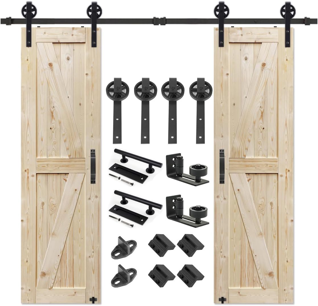 ZenZone 22 in x 84 in. Double Unfinished British Brace Knotty Barn Door