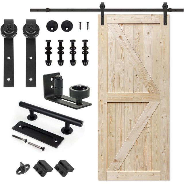 ZenZone 36 in.x80 in. Unfinished British Brace Knotty Barn Door with 6.