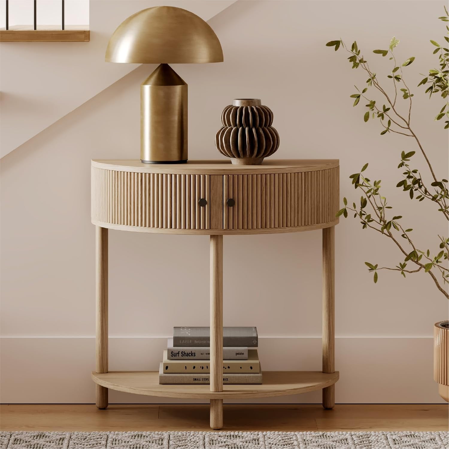 ZenZone Fluted Half Moon Console Table - Small Entry Table - Living ...