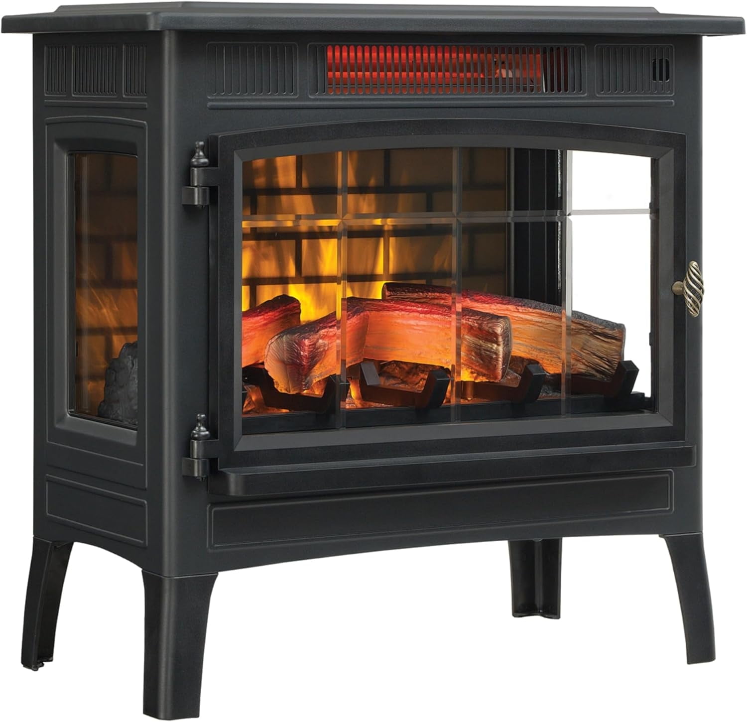Black Freestanding Electric Fireplace Stove with 3D Flame Effect