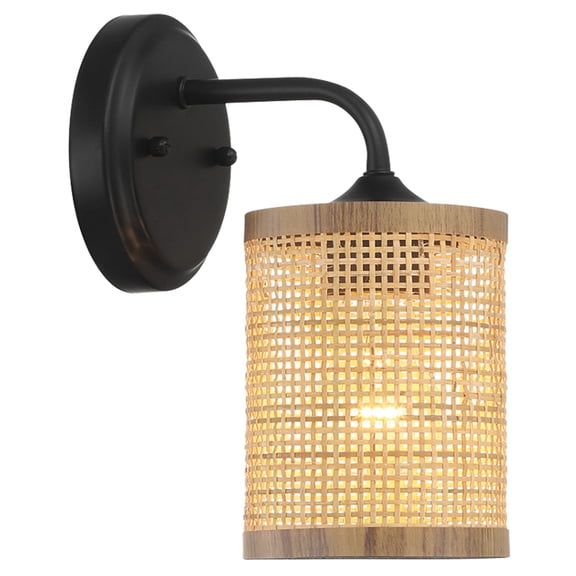Zena 1-Light Rattan Wall Sconce with Black Metal Finish