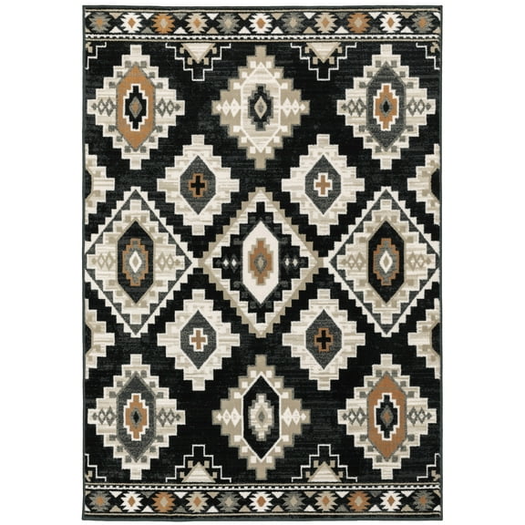 Zena Contemporary Southwestern Area Rug, Charcoal/ Ivory, 10' x 13'